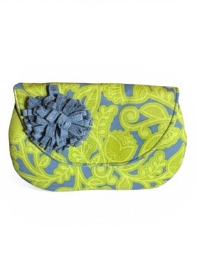 83 West Gray Green and Yellow Paisley Fabric Clutch Pouchette